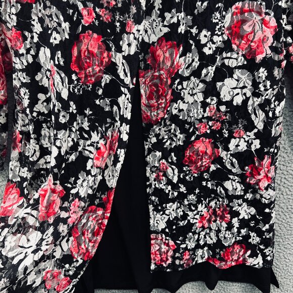 Catherines Womens Top 0X Red‎ Floral Lace Overlay Layered Plus Size Romantic - Picture 3 of 11